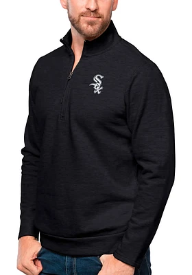 Antigua Chicago White Sox Mens Black Gambit Long Sleeve Qtr Zip Pullover