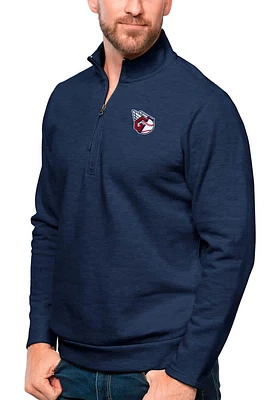Antigua Cleveland Guardians Mens Navy Blue Gambit Long Sleeve Qtr Zip Pullover