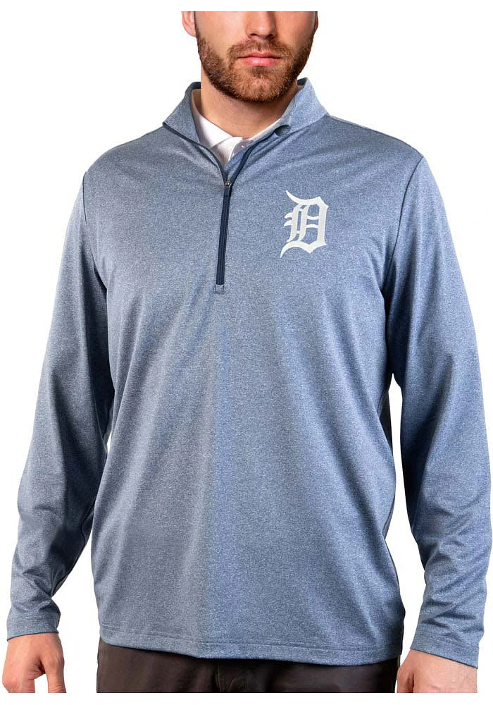 Antigua Detroit Tigers Mens Navy Blue Rally 2.0 Long Sleeve Qtr Zip Pullover