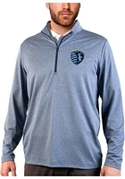 Antigua Sporting Kansas City Mens Navy Blue Rally 2.0 Long Sleeve Qtr Zip Pullover
