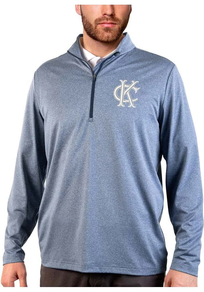 Antigua Kansas City Athletics Mens Navy Blue Rally 2.0 Long Sleeve Qtr Zip Pullover