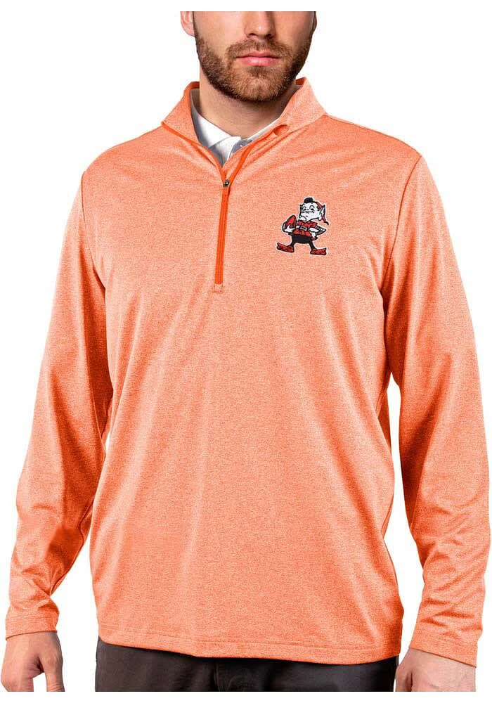 Antigua Cleveland Browns Mens Rally 2.0 Long Sleeve Qtr Zip Pullover