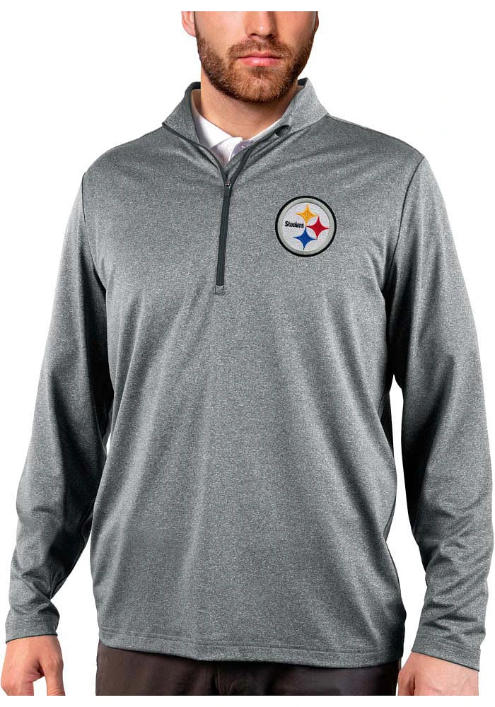 Antigua Pittsburgh Steelers Mens Charcoal Rally 2.0 Long Sleeve Qtr Zip Pullover