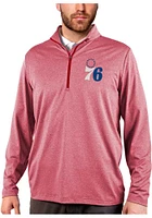 Antigua Philadelphia 76ers Mens Red Rally 2.0 Long Sleeve Qtr Zip Pullover
