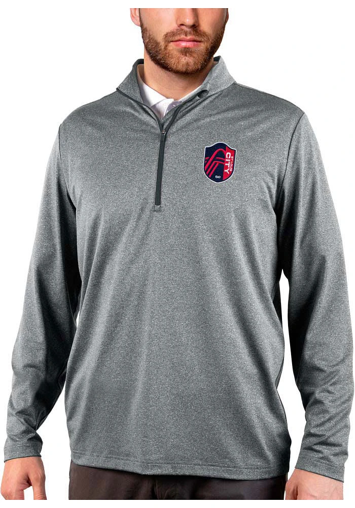 Antigua St Louis City SC Mens Charcoal Rally 2.0 Long Sleeve Qtr Zip Pullover