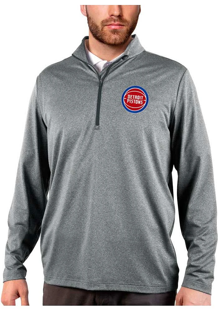 Antigua Detroit Pistons Mens Charcoal Rally 2.0 Long Sleeve Qtr Zip Pullover