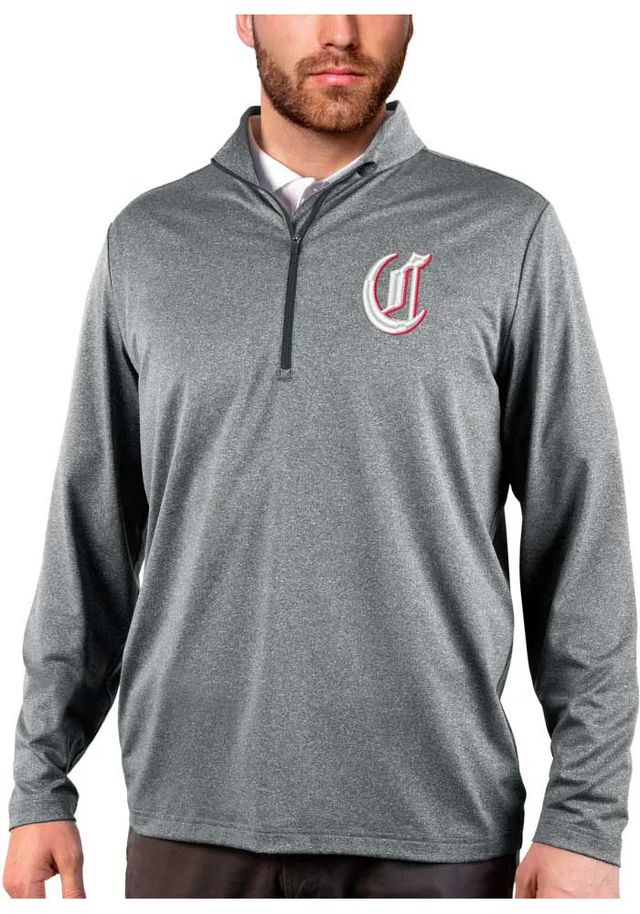 Antigua Cincinnati Reds Mens Charcoal Rally 2.0 Long Sleeve 1/4 Zip Pullover