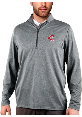 Antigua Cleveland Guardians Mens Charcoal Rally 2.0 Long Sleeve Qtr Zip Pullover