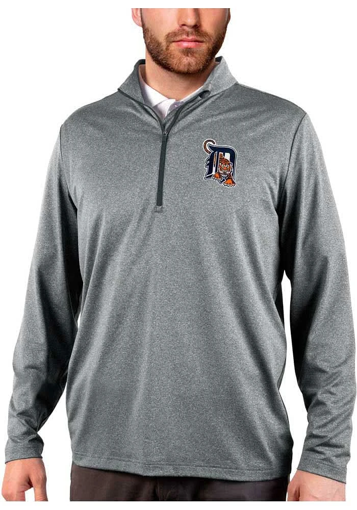 Antigua Detroit Tigers Mens Charcoal Rally 2.0 Long Sleeve Qtr Zip Pullover