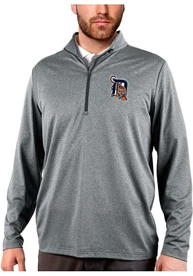Antigua Detroit Tigers Mens Charcoal Rally 2.0 Long Sleeve Qtr Zip Pullover