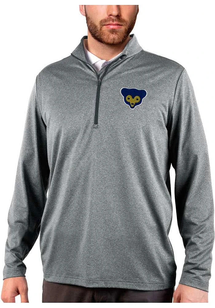Antigua Chicago Cubs Mens Charcoal Rally 2.0 Long Sleeve Qtr Zip Pullover