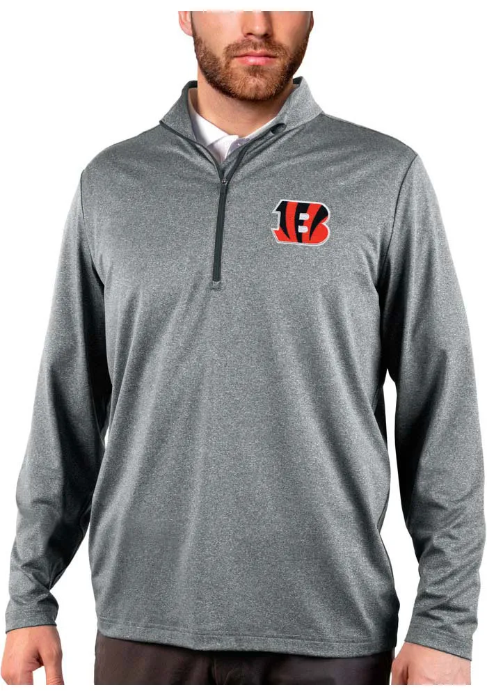 Antigua Cincinnati Bengals Mens Charcoal Rally 2.0 Long Sleeve 1/4 Zip Pullover