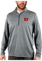 Antigua Cincinnati Bengals Mens Charcoal Rally 2.0 Long Sleeve Qtr Zip Pullover