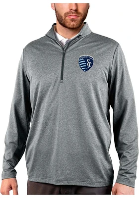 Antigua Sporting Kansas City Mens Charcoal Rally 2.0 Long Sleeve Qtr Zip Pullover