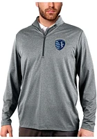 Antigua Sporting Kansas City Mens Charcoal Rally 2.0 Long Sleeve Qtr Zip Pullover