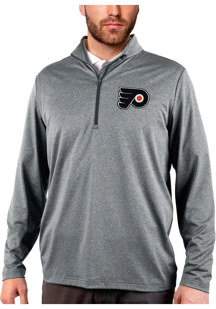 Antigua Philadelphia Flyers Mens Charcoal Rally 2.0 Long Sleeve Qtr Zip Pullover