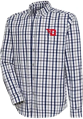 Antigua Dayton Flyers Mens Navy Blue Tending Plaid Long Sleeve Dress Shirt