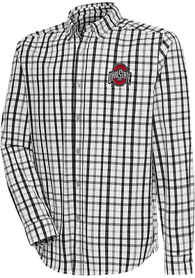 Antigua Ohio State Buckeyes Mens Black Tending Plaid Long Sleeve Dress Shirt