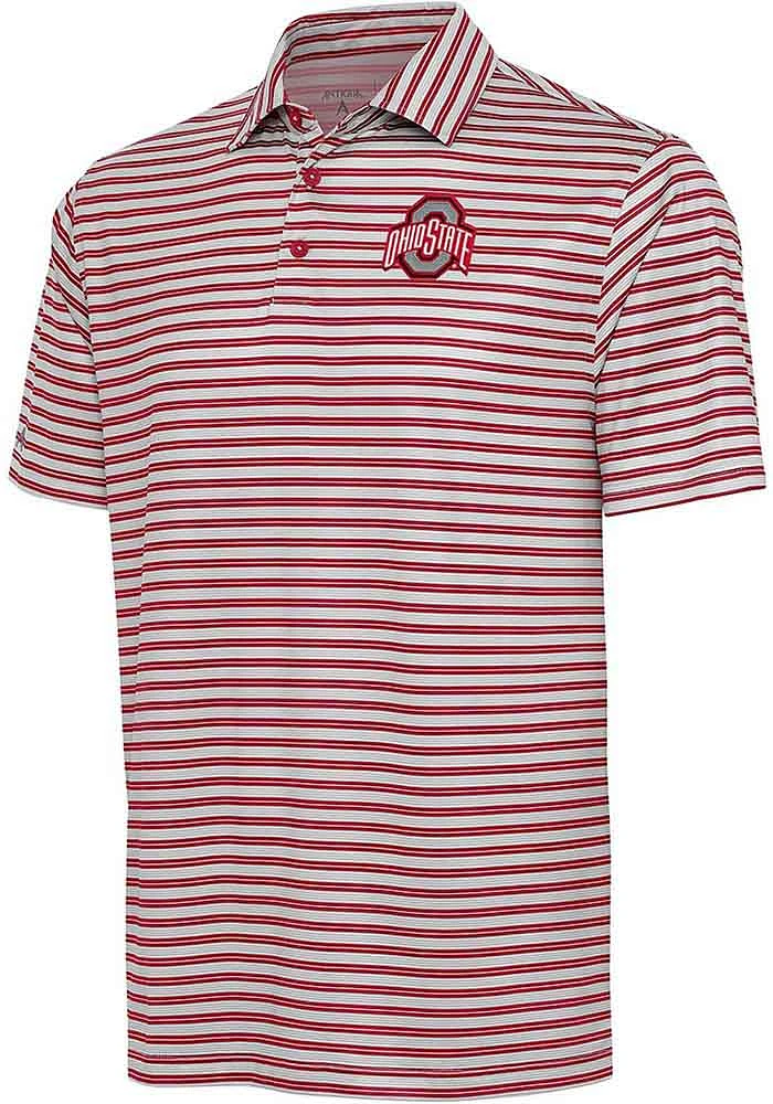 Antigua Ohio State Buckeyes Mens Red Turn Stripe Short Sleeve Polo