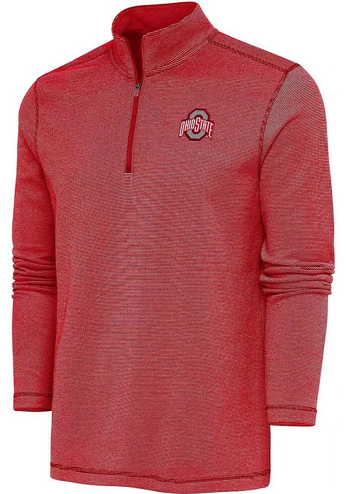 Antigua Ohio State Buckeyes Mens Red Shore Bunker Long Sleeve Qtr Zip Pullover