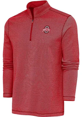 Antigua Ohio State Buckeyes Mens Red Shore Bunker Long Sleeve Qtr Zip Pullover