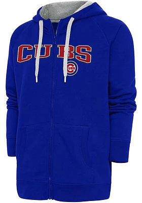 Antigua Chicago Cubs Mens Blue Victory Wordmark Long Sleeve Full Zip Jacket