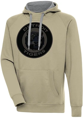Antigua Detroit Tigers Mens Khaki Victory Logo Long Sleeve Hoodie