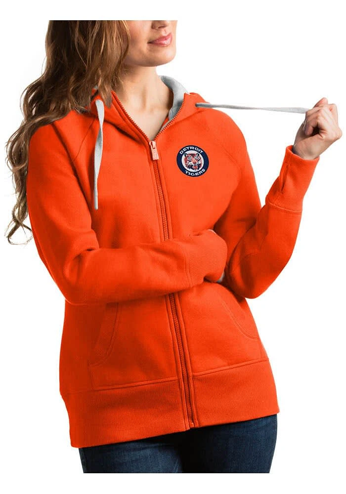 Antigua Detroit Tigers Womens Orange Victory Full Zip Hood Long Sleeve Jacket