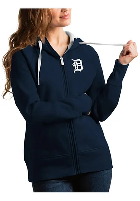 Antigua Detroit Tigers Womens Navy Blue Victory Full Zip Hood Long Sleeve Jacket