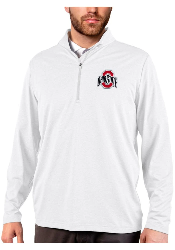 Antigua Ohio State Buckeyes Mens White Rally Version Long Sleeve Qtr Zip Pullover