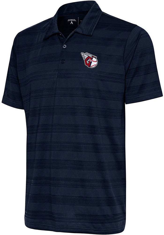 Antigua Cleveland Guardians Mens Navy Blue Compass Tonal Stripe Short Sleeve Polo