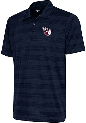 Antigua Cleveland Guardians Mens Navy Blue Compass Tonal Stripe Short Sleeve Polo