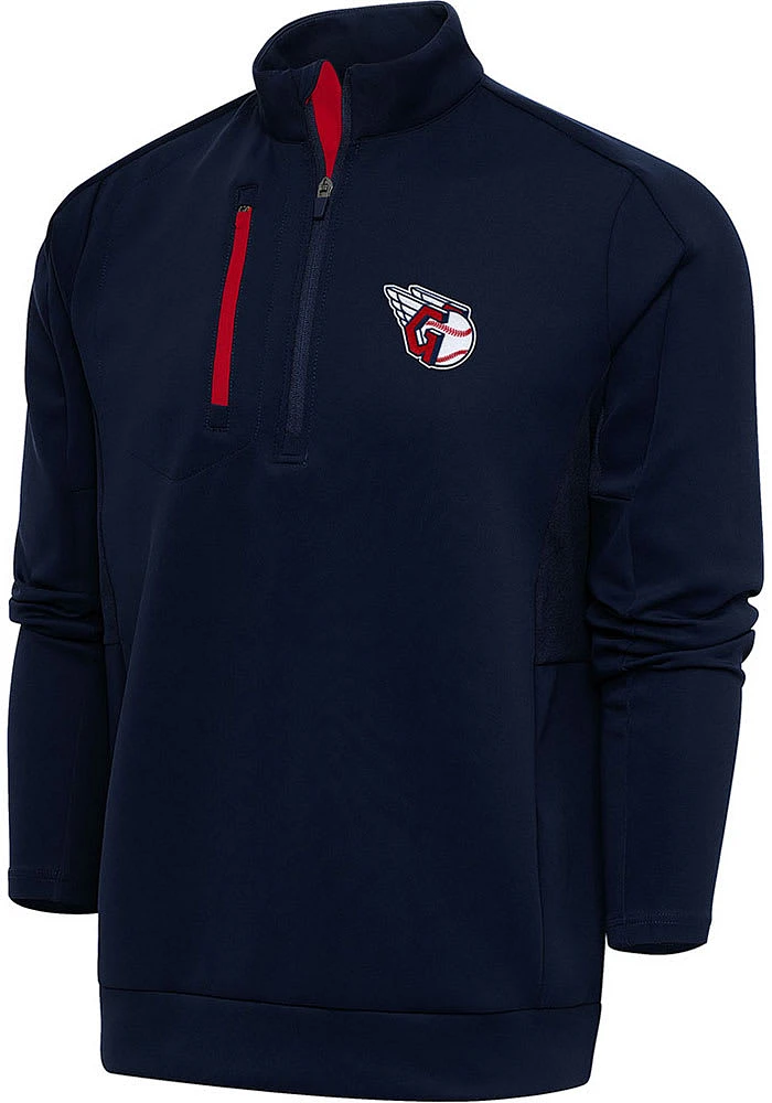 Antigua Cleveland Guardians Mens Navy Blue Generation Long Sleeve Qtr Zip Pullover