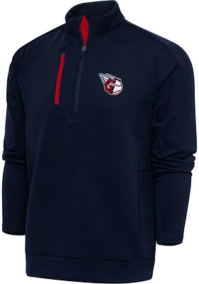 Antigua Cleveland Guardians Mens Navy Blue Generation Long Sleeve Qtr Zip Pullover
