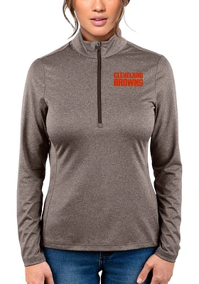 Antigua Cleveland Browns Womens Brown Script Rally 2 Qtr Zip Pullover