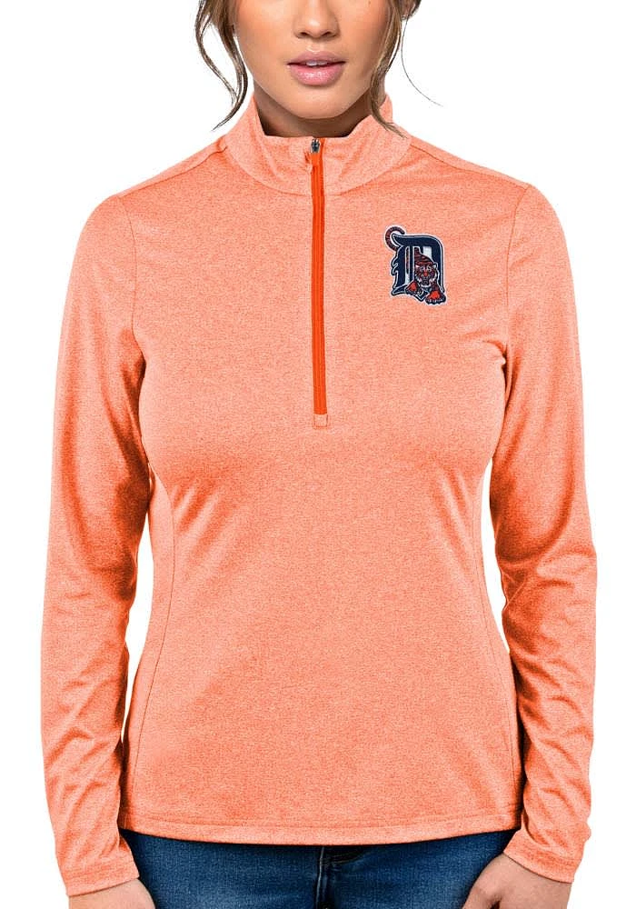 Antigua Detroit Tigers Womens Orange Rally 2 Qtr Zip Pullover