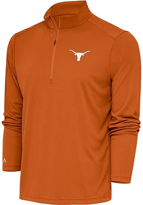 Antigua Texas Longhorns Mens Burnt Orange Tribute Long Sleeve Qtr Zip Pullover