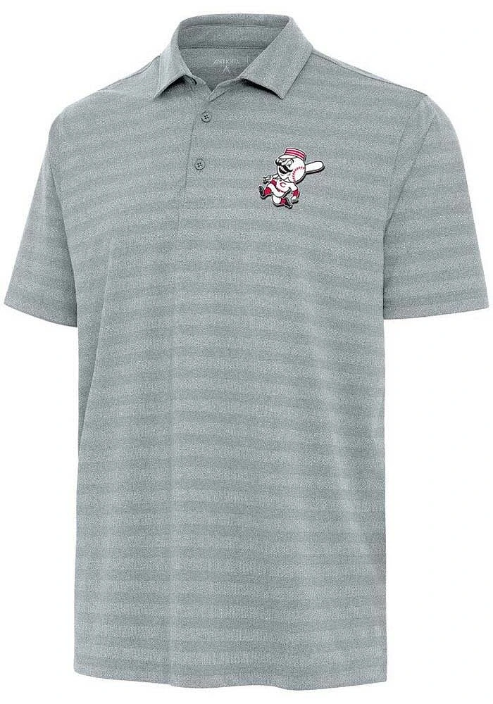 Antigua Cincinnati Reds Mens Grey Urge Tonal Short Sleeve Polo