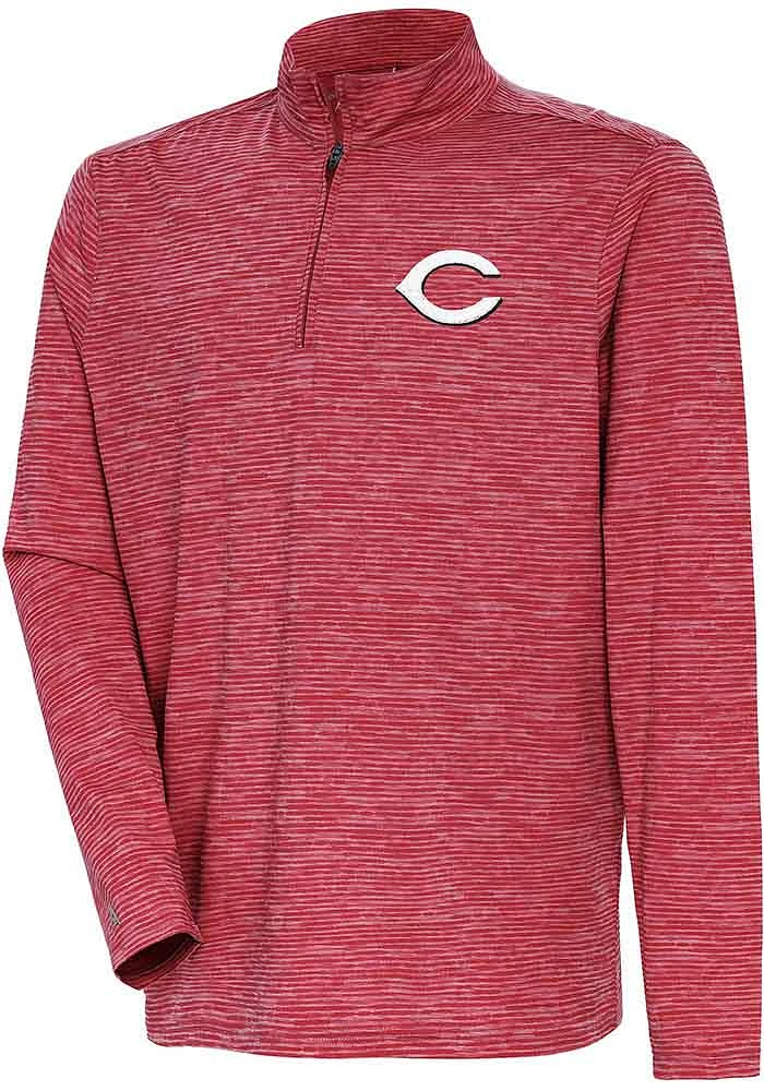 Antigua Cincinnati Reds Mens Red Determined Watercolor Long Sleeve Qtr Zip Pullover