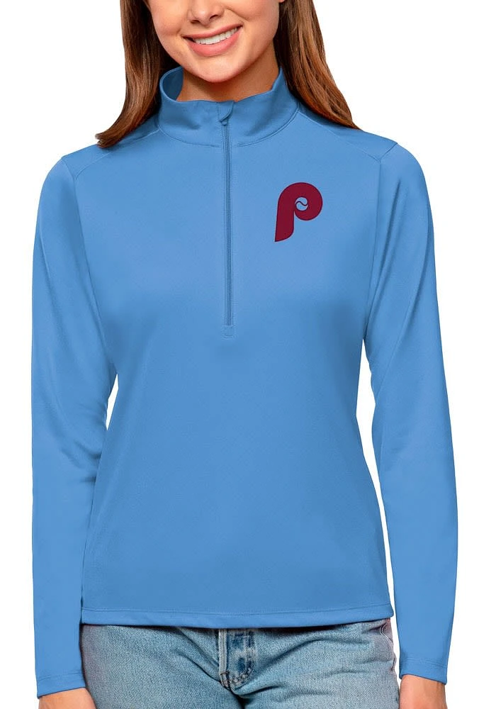 Antigua Philadelphia Phillies Womens Light Blue Tribute Qzip Qtr Zip
