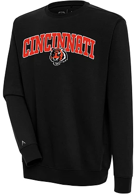 Antigua Cincinnati Bengals Mens Black Victory Wordmark Long Sleeve Crew Sweatshirt