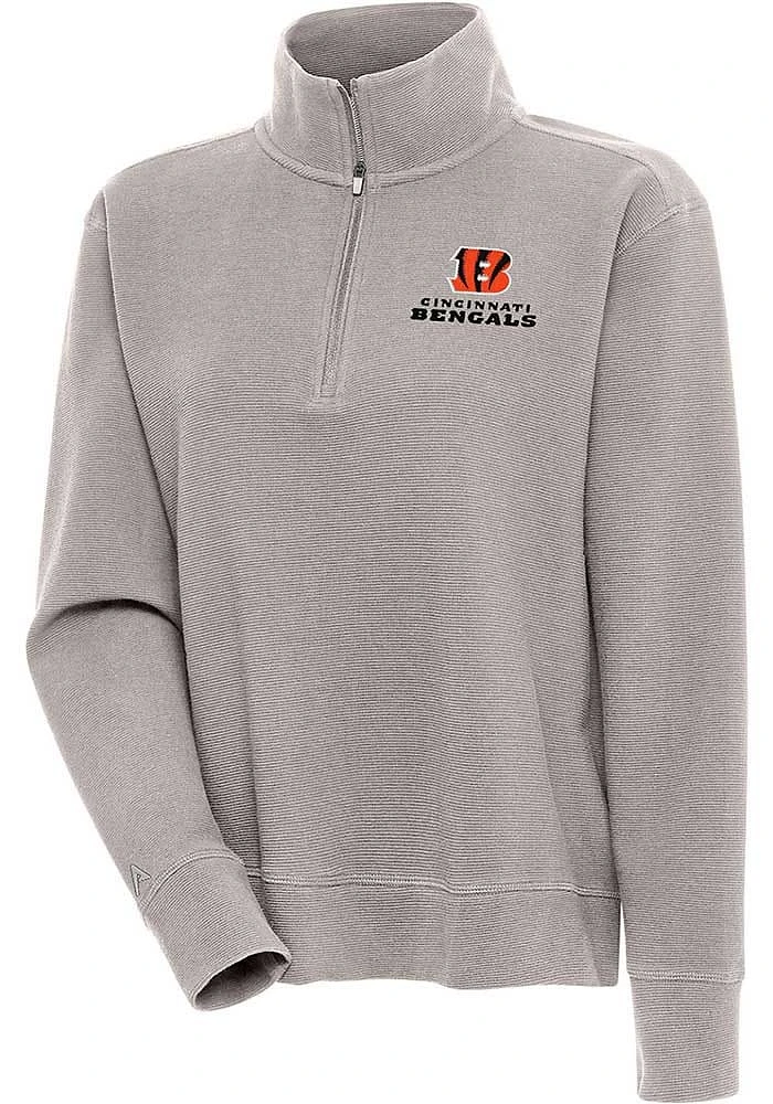 Antigua Cincinnati Bengals Womens Oatmeal Portal 1/4 Zip Pullover