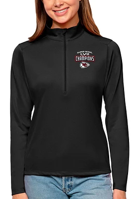 Antigua Kansas City Chiefs Womens Black 2022 Super Bowl Champions Tribute Qtr Zip Pullover
