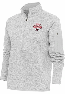 Antigua Kansas City Chiefs Womens Grey 2022 Super Bowl Champions Fortune Qtr Zip