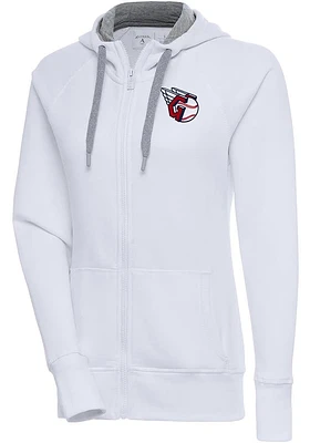 Antigua Cleveland Guardians Womens White Victory Full Zip Hood Long Sleeve Jacket