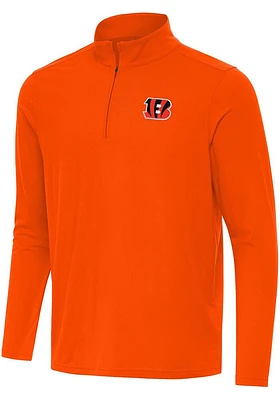 Antigua Cincinnati Bengals Mens Orange B Logo Intent Long Sleeve Qtr Zip Pullover