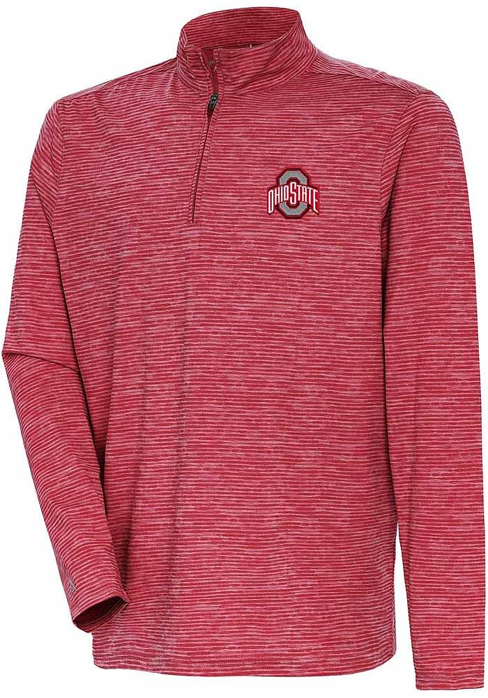 Antigua Ohio State Buckeyes Mens Red Determined Watercolor Long Sleeve Qtr Zip Pullover