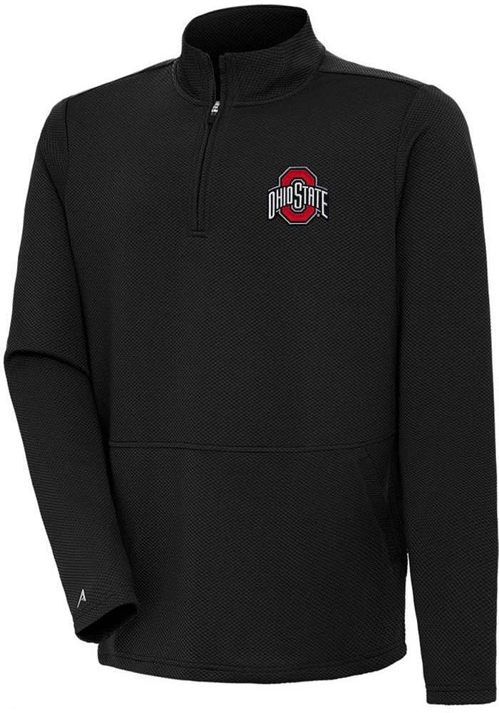 Antigua Ohio State Buckeyes Mens Black Lost Honeycomb Long Sleeve 1/4 Zip Pullover