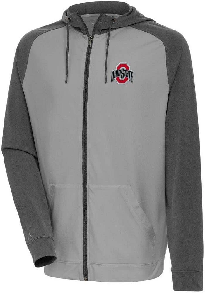 Antigua Ohio State Buckeyes Mens Grey Dicey Sand Long Sleeve Zip