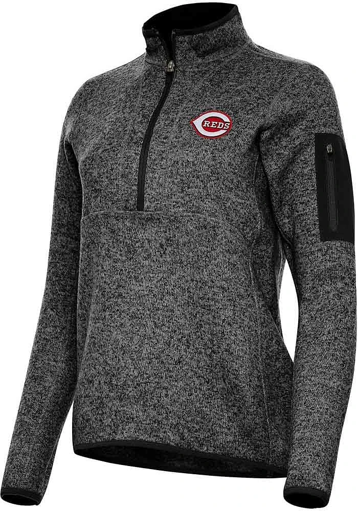 Antigua Cincinnati Reds Womens Black Fortune Qtr Zip